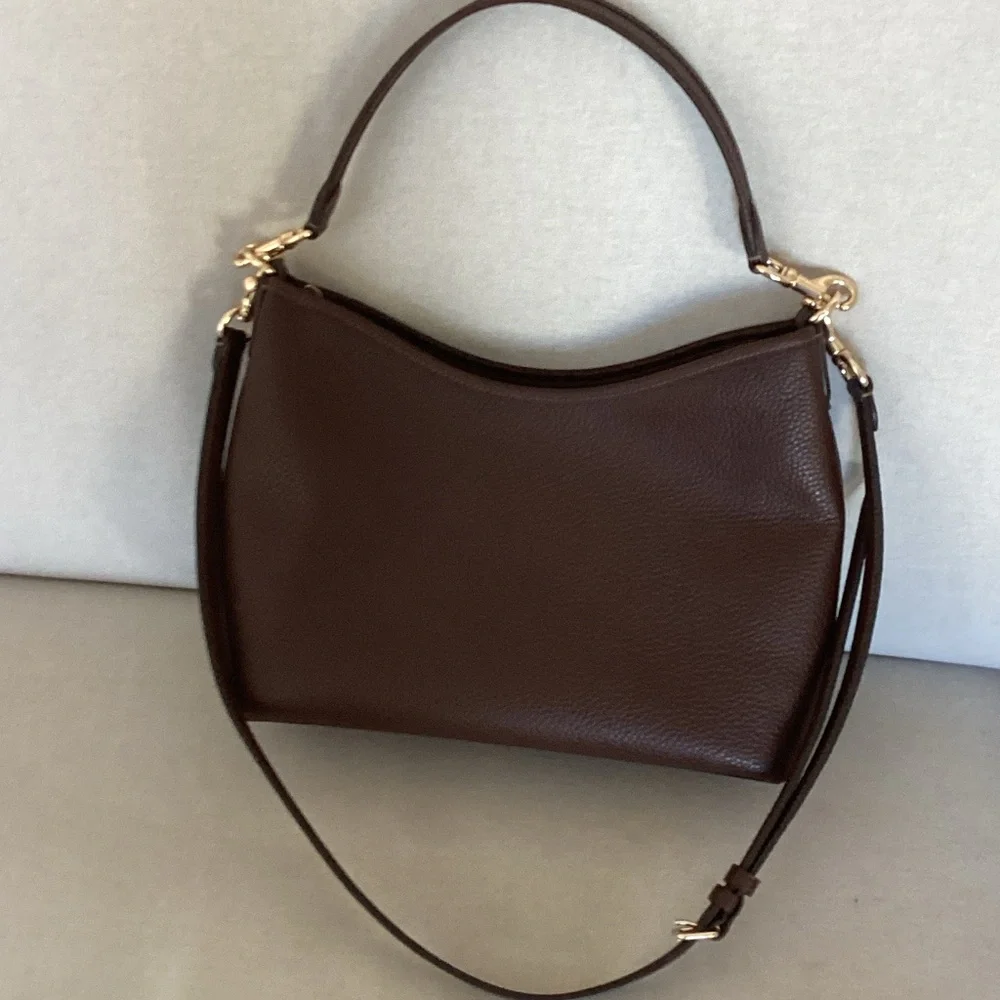 Coach Dark Brown Leather Shoulder Bag with Gold Accents - Picture 7 of 7